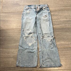 American Eagle Outfitters Light Blue Distressed Flare Jeans